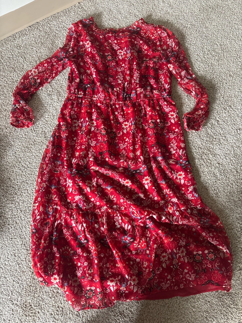 LOFT Red Floral Ruffled Blouse - Picture 3 of 3